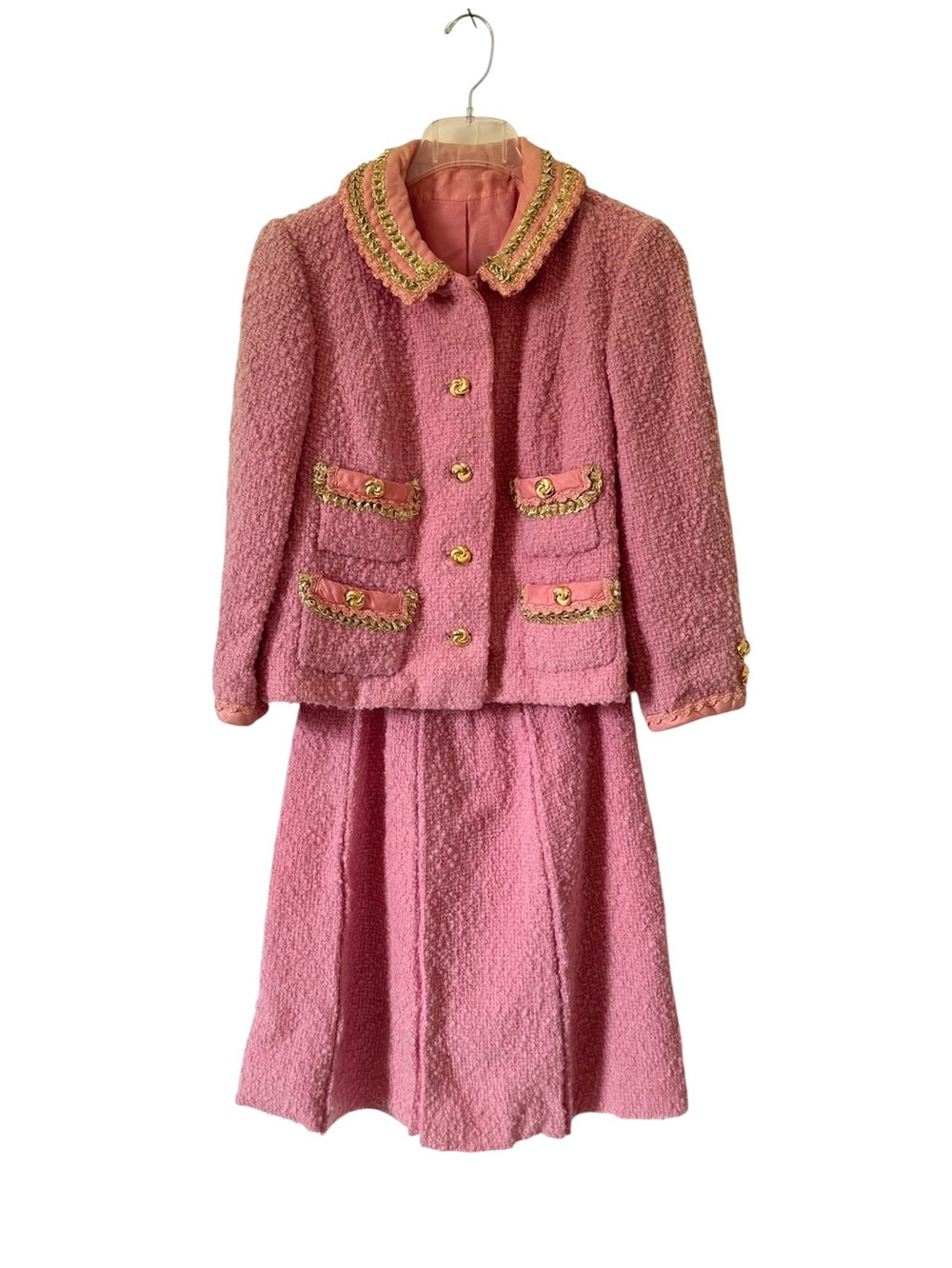 Vintage Pink Boucle Tweed Skirt Suit Set Coco Paris Hilton Costume AS IS Medium